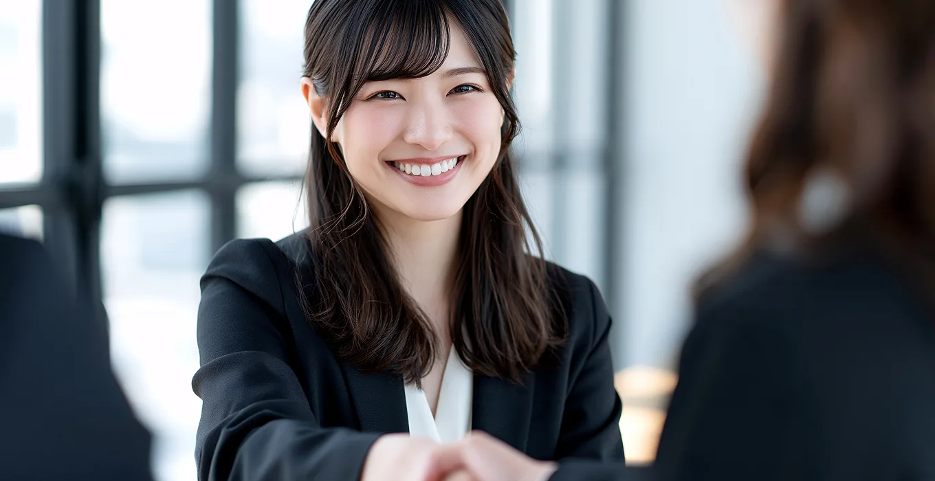 笑顔で握手を交わす外国籍人材